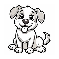 Happy Cartoon Puppy Outline Vector for Kids Coloring Book, Cute Puppy Coloring Page, Dog Outline Vector, Kids Dog Clipart
