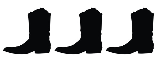 Cowboy boots and western hat, Set of rodeo cowboy Silhouette,Vector illustration. Cowboy boot line art isolated on white background