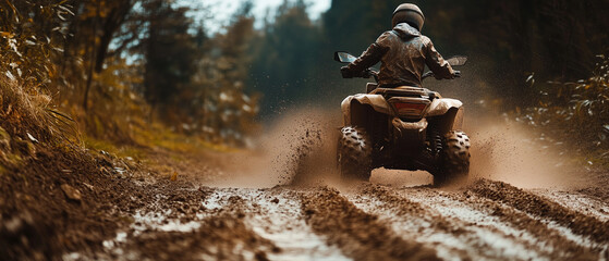 Quad bike drifting on a muddy trail-3