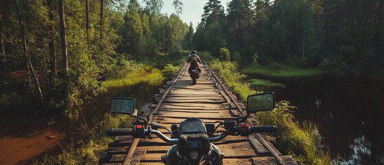 Quad bike crossing a wooden bridge-3