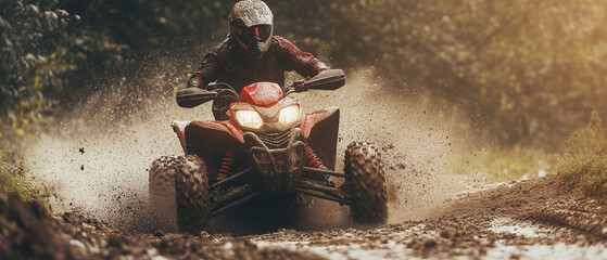 Quad bike drifting on a muddy trail-1