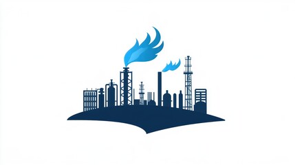 Obraz premium Industrial plant emitting flames, urban silhouette, symbolic