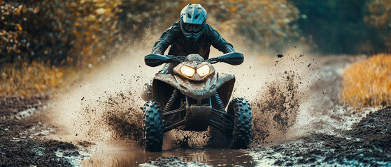 Quad bike drifting on a muddy trail-4