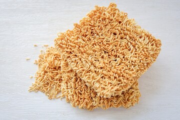 Instant noodles, uncooked instant noodles on white background	