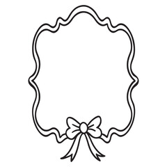hand drawn doodle border frames with black wavy lines, bow and ribbon