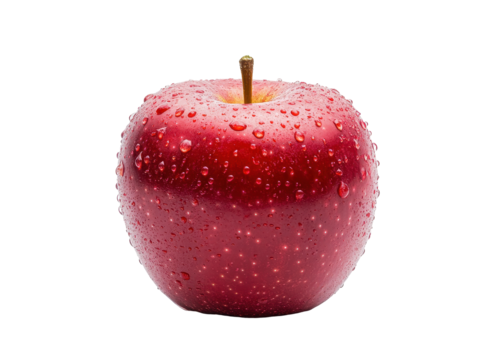 Isolated Juicy Red Apple with Water Droplets