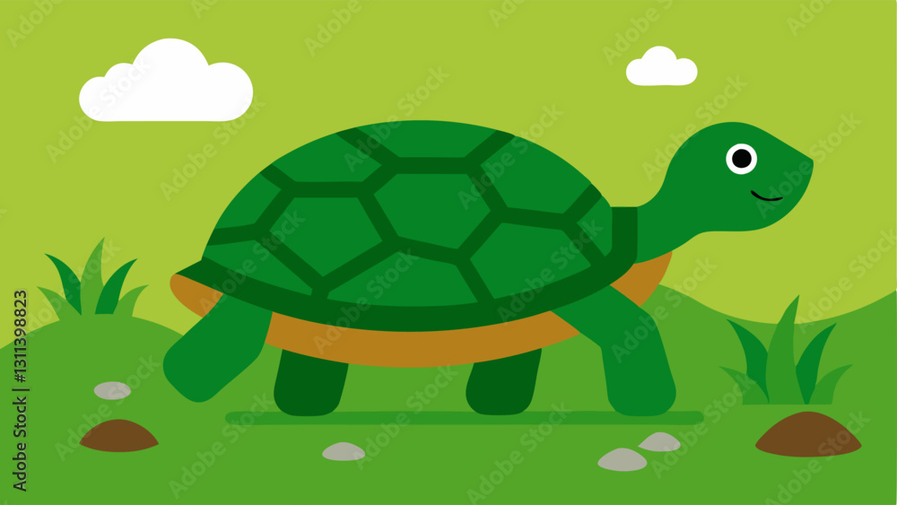 Aufkleber turtle on the ground this vector depicts a determined turtle making its way across a cheerful green 