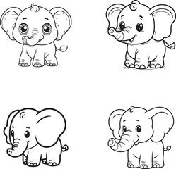 Adorable Baby Elephant Silhouettes - Cute Cartoon Wildlife Collection
