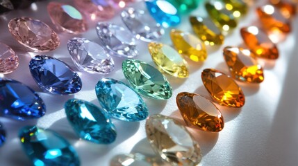 A close-up of calibrated gemstones ready for jewelry setting.