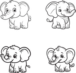 Adorable Baby Elephant Silhouettes - Cute Cartoon Wildlife Collection