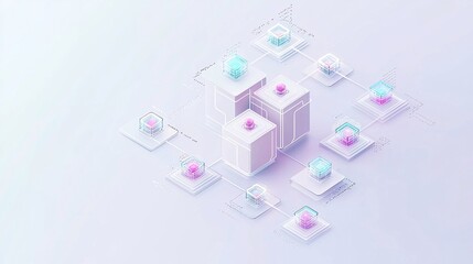 Naklejka premium information records sharing, collaborative platforms, interconnected digital nodes, networked world concept, vibrant color gradients, human and AI interaction, abstract minimalism, smooth textures,
