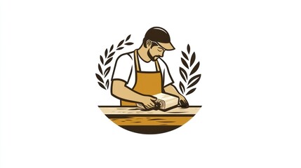 Carpenter sanding wood, craftsman at work, workshop scene, logo graphic design