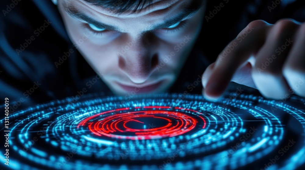 Aufkleber focused individual analyzing data on digital interface