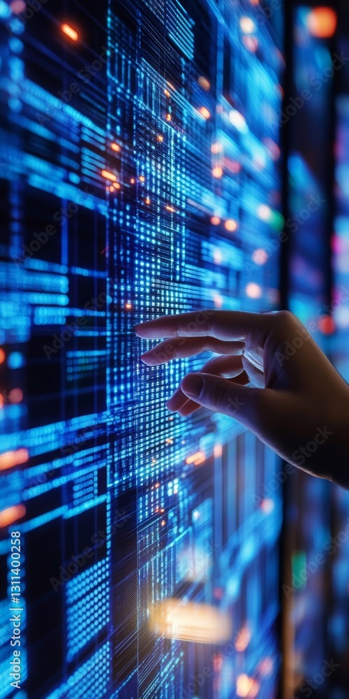 Poster digital interface interaction with futuristic data visualization