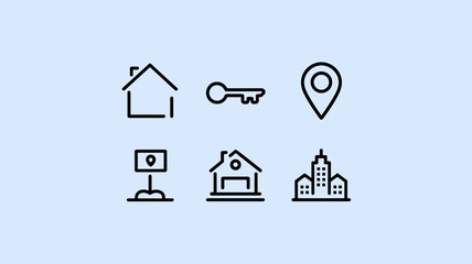 Fototapeta premium Vector Icon Set for Real Estate, Home, Key, Location, and Property Markers – Ideal for Website Design, Mobile Apps, and Marketing Materials