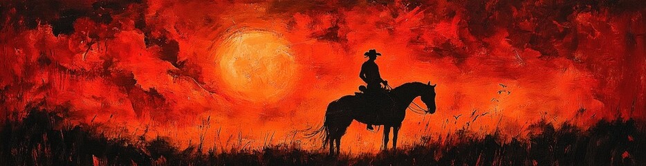 Silhouette of a cowboy against a sunset.