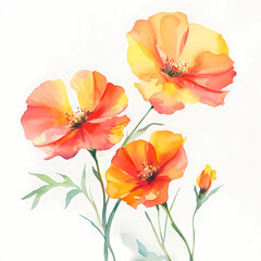 Obraz premium Vibrant watercolor flowers blooming in warm orange and yellow tones Generative AI
