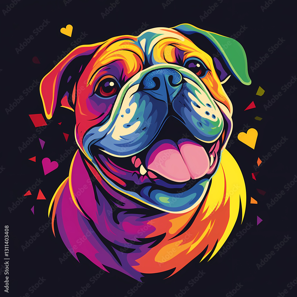 Poster vibrant digital artwork of a happy dog with colorful patterns generative ai