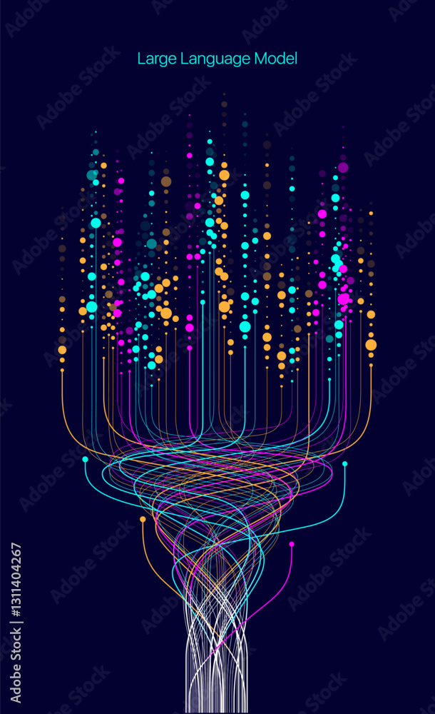 Poster illustration of abstract stream. artificial intelligence. big data, technology, ai, data transfer, d