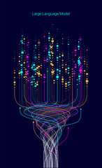 Illustration of abstract stream. Artificial intelligence. Big data, technology, AI, data transfer, data flow, large language model, generative AI	