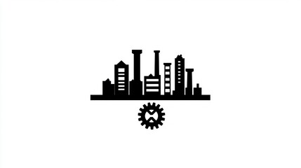 Industrial cityscape silhouette, gears, urban, manufacturing, background. Stock photo for industrial concept, design