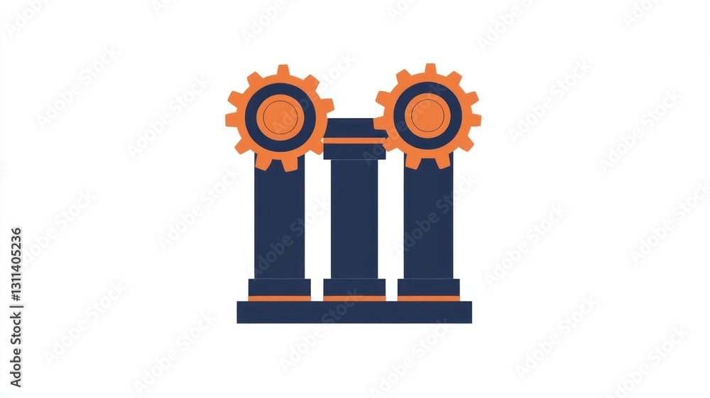 Poster abstract pillars with gears, symbol of structure and mechanism. possible use stock photo for busines