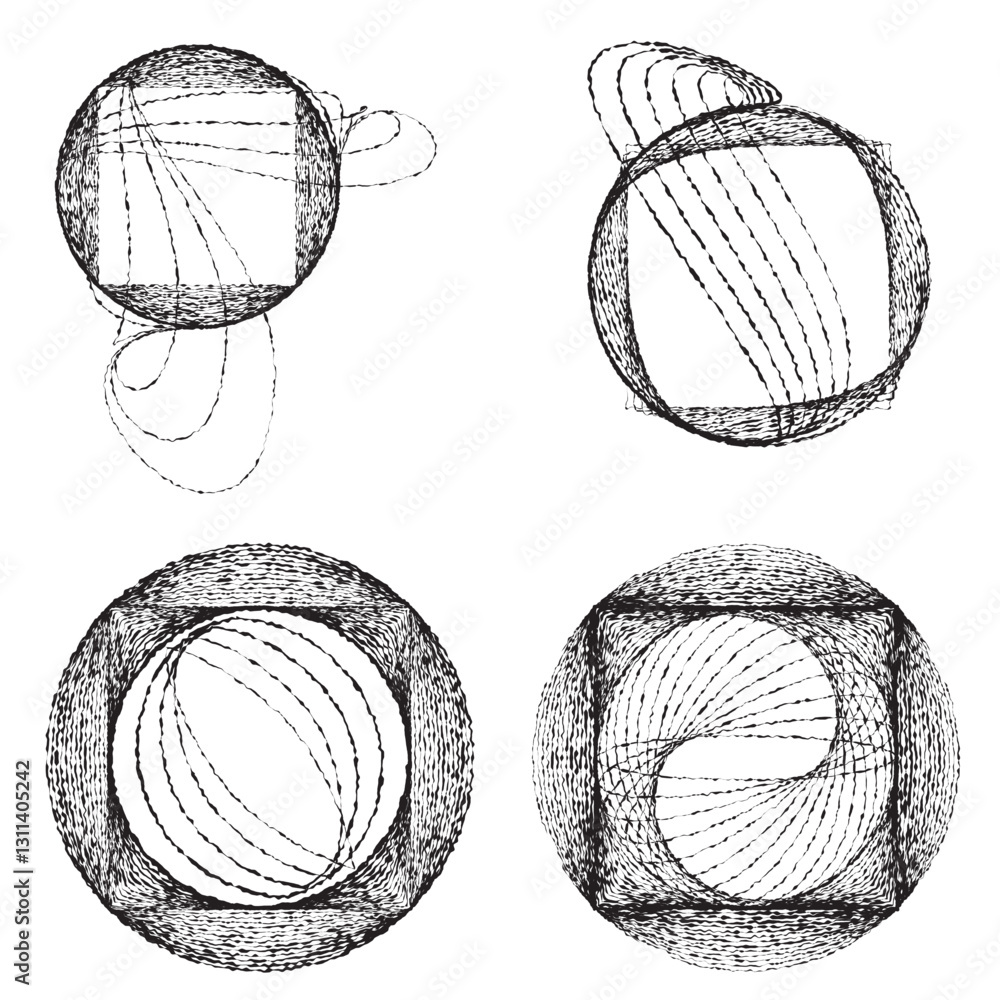 Poster rough lines in circle form . rotate rounded shape vector illustration .rotating circles form a ring.