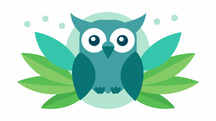 Fototapeta premium WideEyed Owl A Leaves An owl surrounded by whimsical leaves in varying shades of green its head ed to the side as it gazes curiously at an unseen object. The owls wide circular