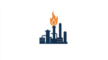 Fototapeta premium Industrial fire safety illustration, factory, flame, oil refinery, safety symbol, graphic design, use for website, poster, educational material
