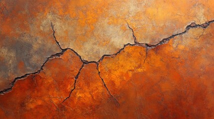 A striking close-up of orange and rust-colored sandstone with deep cracks and natural layering