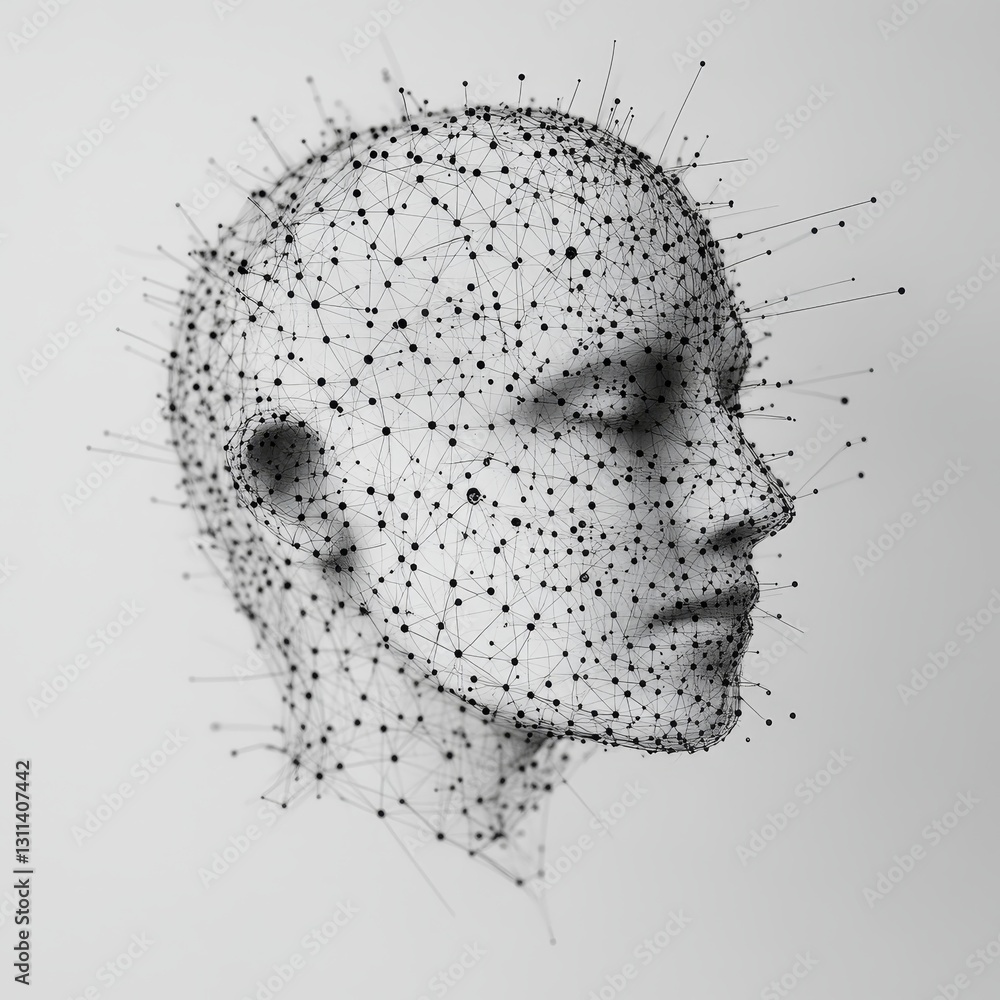 Poster abstract wireframe head with dots and lines representation