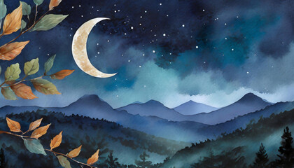 Fototapeta premium The night sky filled with stars and moon, a beautiful natural landscape