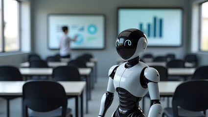 Tech-Savvy Learning: A Cute Humanoid Robot in a Digital Classroom