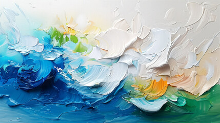 Colorful textured oil painting of vibrant flowers.