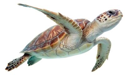 Green Sea Turtle Swimming - Isolated on White Background - Transparent PNG - AI Generated