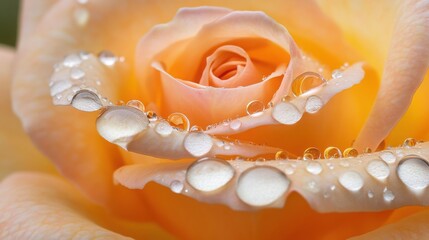 Fototapeta premium A stunning macro photograph capturing crystal-clear dewdrops resting on the soft petals of a vibrant rose