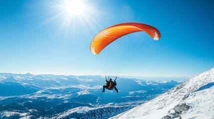 Paraglider soaring under clear winter skies-3