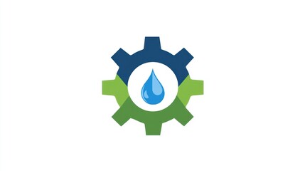 Obraz premium Water management system logo, gear and drop