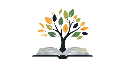 Educational graphic, tree of knowledge, open book, learning concept