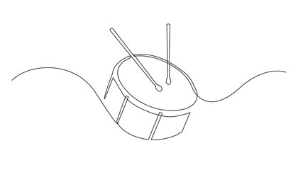 Drum One Line Drawing, Isolated on White Background