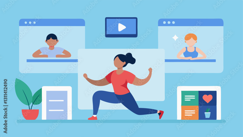 Poster visual workout library a virtual library of diverse workout videos with thumbnails of various exerci