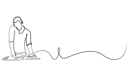 Continuous Line DJ, Isolated on White Background