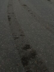 Car wheel tracks on the asphalt