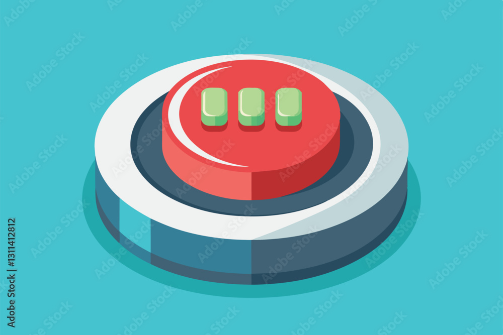 Poster a colorful press pause button design showcases a prominent red button with green icons on a contrast