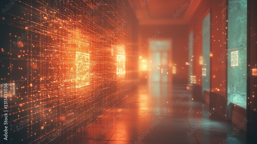 Aufkleber abstract digital corridor with glowing lines and vibrant particles showcasing futuristic technology 