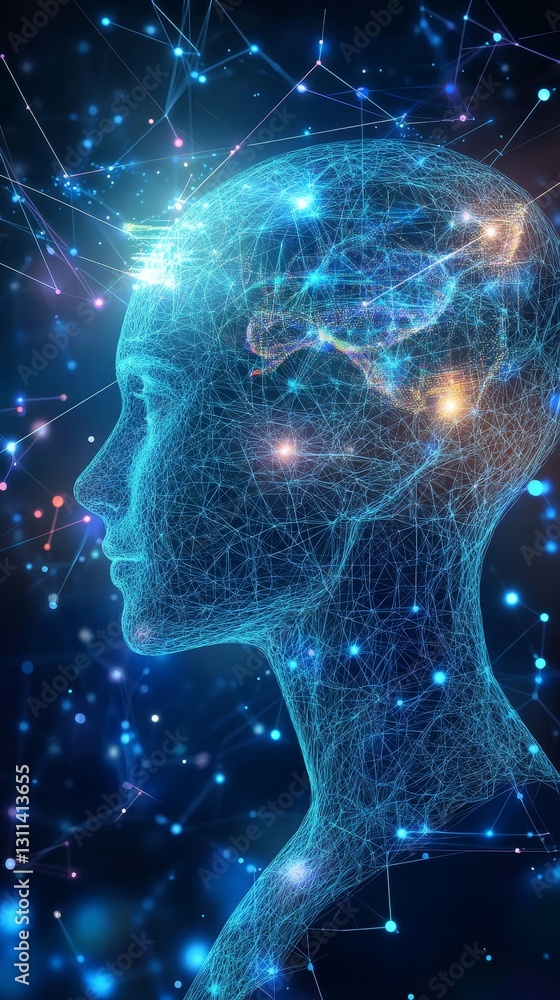 Poster futuristic digital brain concept with abstract neural network
