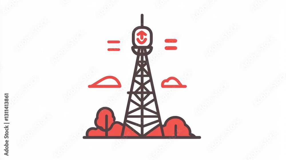 Poster simple illustration of a radio tower against a light sky. possible use for a communications or techn