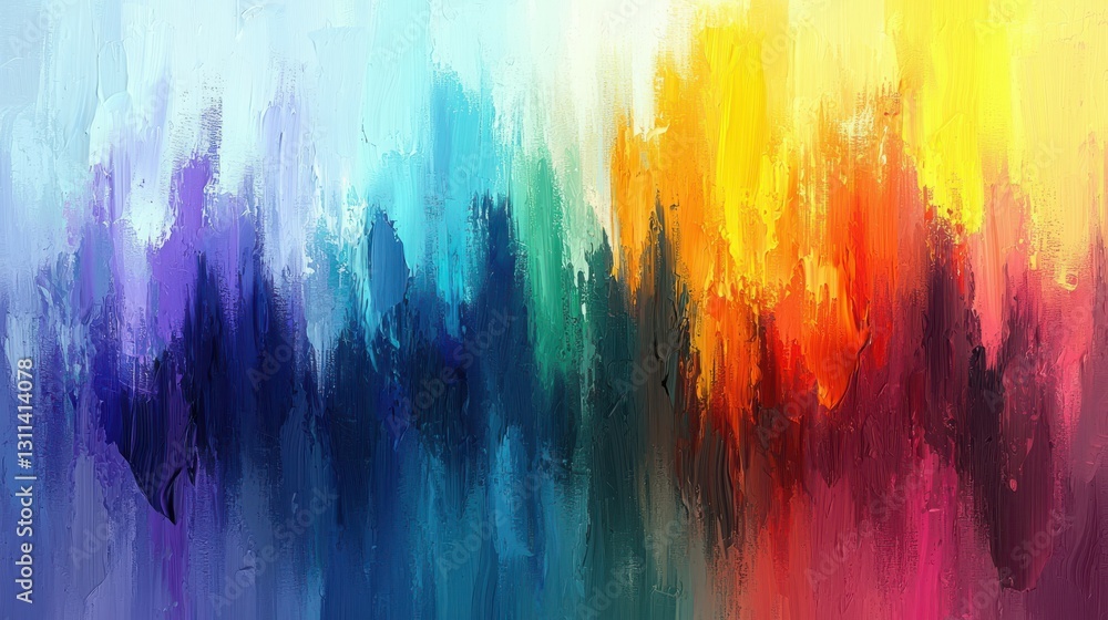 Poster vibrant abstract painting with colorful brush strokes and dynamic texture in gradient tones of blue,