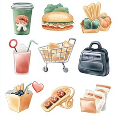 A set of hand-drawn icons symbolizing creativity, innovation, and community in a vibrant and artistic style.