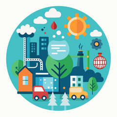 City air pollution. World problem of environment and ecological situation, dirty atmosphere. Urban landscape Air pollution problem
